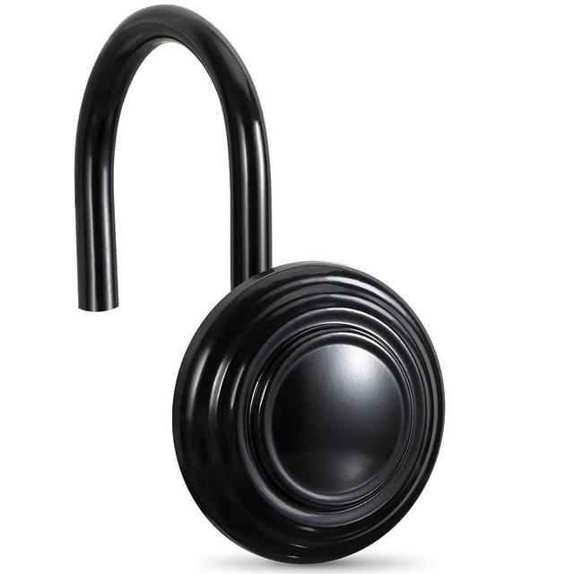 CHICTIE Black Shower Curtain Hooks - Oil Rubbed,Set of 12 Circle Decorative Shower Curtain Rings,Premium Metal Rustproof Shower Hangers Hooks for Bathroom Curtains Rods(Bright Black)
