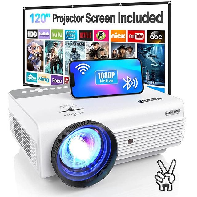 Native 1080P WiFi Bluetooth Projector, VISOUD 9500L with 120'' Screen Portable Outdoor Movie Projector, Zoom & 300'', Home Theater Video Projector Compatible w/ HDMI, VGA, TF, USB, AV, TV Stick, PS4