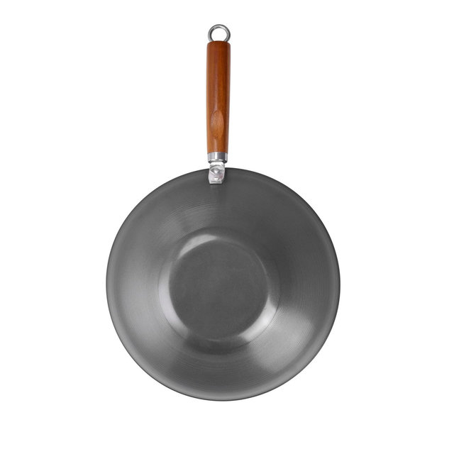 Commercial CHEF 12" Carbon Steel Wok with Acacia Wood Handle, Non Stick Stir Fry Pan with Ceramic Coating, Safe for Any Cooktop or Grill, Lighter