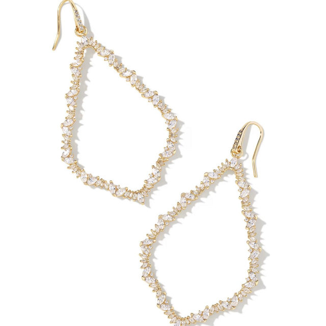 Sophee Gold Crystal Open Frame Earrings in White CZ