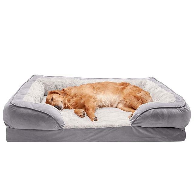 Furhaven XL Cooling Gel Foam Dog Bed Perfect Comfort Plush & Velvet Waves Sofa-Style w/ Removable Washable Cover - Granite Gray, Jumbo (X-Large)