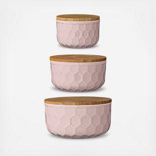Ceramic Bowl with Bamboo Lid 3-Piece Set