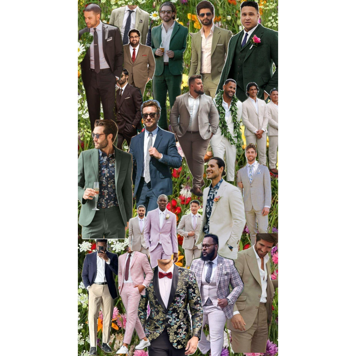 For the men -- here's a mood board to give you a sense of the wedding attire.