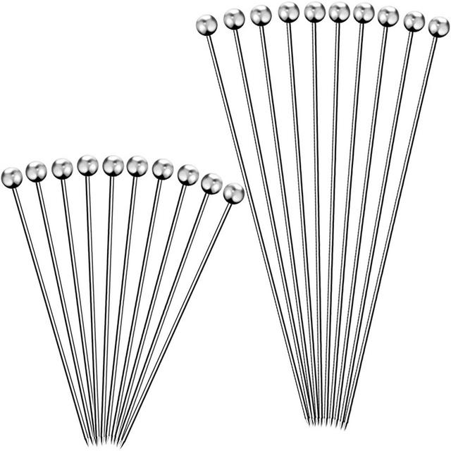 FATLODA 20PCS Cocktail Picks for Drinks, Stainless Steel Cocktail Toothpicks Long, Reusable Cocktail Skewers, Metal Martini Picks for Olives Appetizers Fruit Bloody Mary skewers (4.3 in/8.2 in)