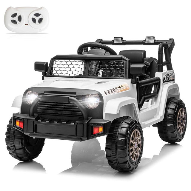 Winado 12V Electric Car for Kids, Ride on Truck for Toddlers with Remote Control, Battery Powered Kids Electric Vehicle to Drive w/Bluetooth, Soft Start, LED Lights - White