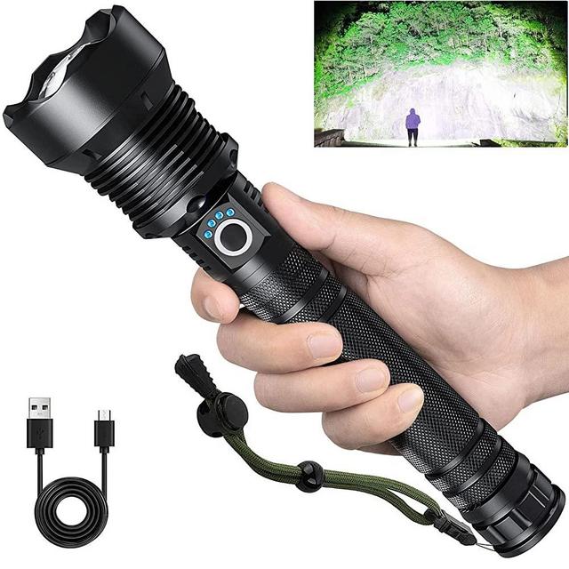 Rechargeable Flashlights 200000 Lumens, Super Bright LED Flashlight High Lumens with USB Cable, 5 Modes Waterproof Flashlight Powerful Flash Light for Camping Hiking