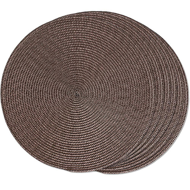 FunWheat Round Braided Placemats Set of 6 Table Mats for Dining Tables Woven Washable Non-Slip Place mats 15 Inch（Brown）