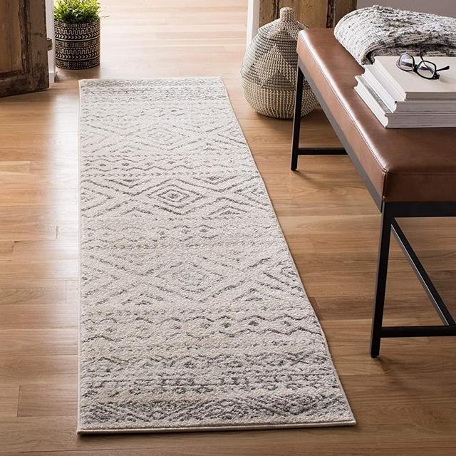 Safavieh Tulum Collection TUL267A Moroccan Boho Distressed Non-Shedding Stain Resistant Living Room Bedroom Runner, 2' x 8' , Ivory / Grey