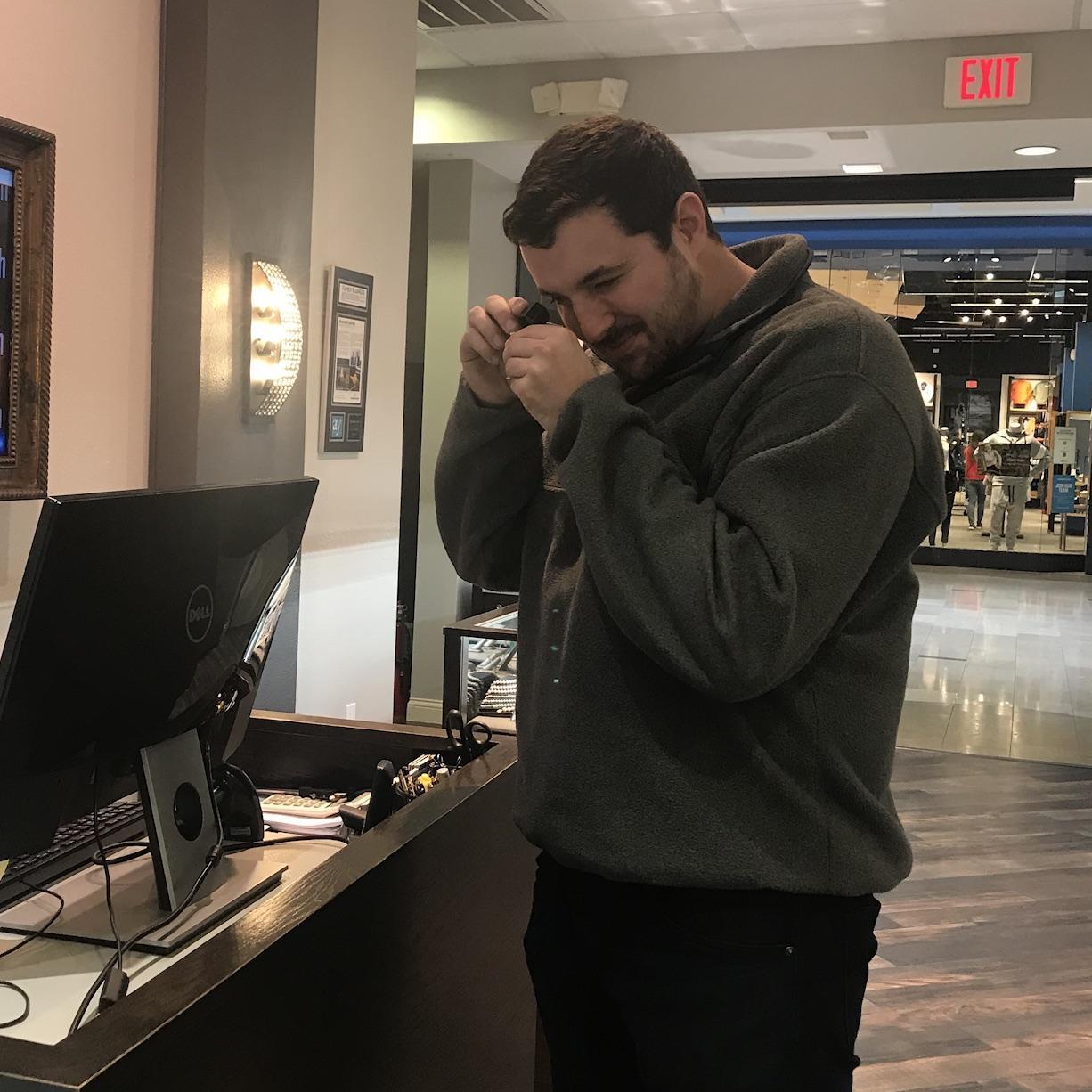 Grant really investigating my diamond for my ring!