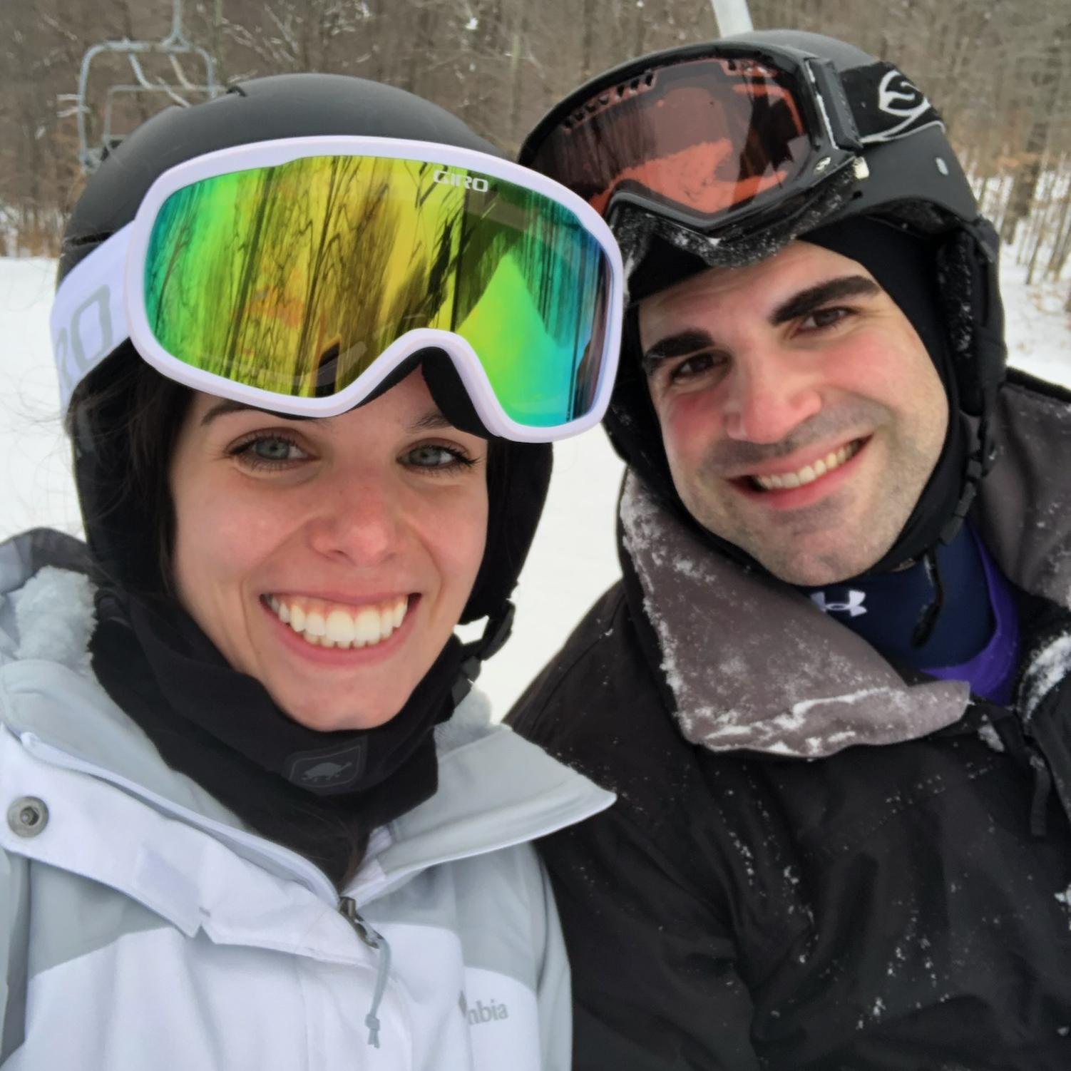 On the mountain doing what we love, skiing and snowboarding!