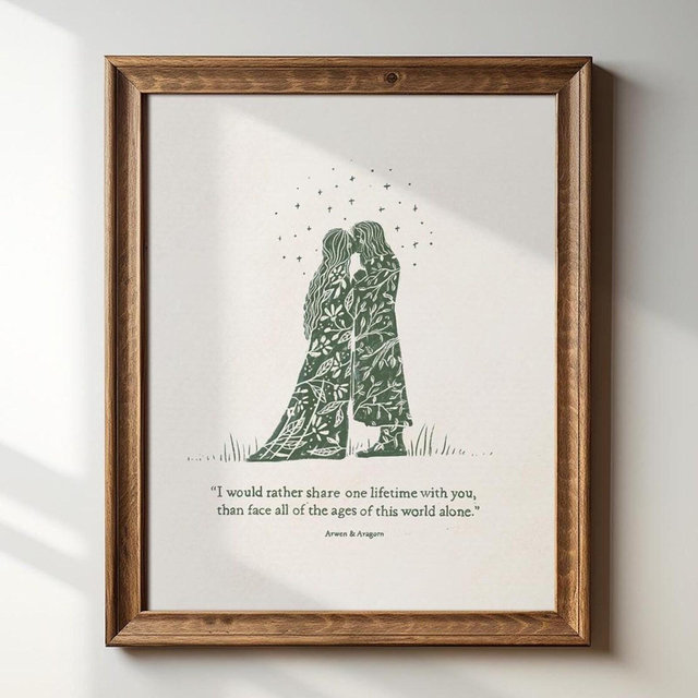 Aragorn and Arwen | Lord of the Rings Art | J.R.R. Tolkien Quote | LOTR Print