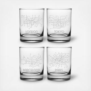 International Metro Double Rocks Glass, Set of 4