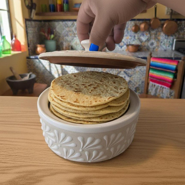 Mexican Talavera White Tortilla Warmer || Tortillero de Talavera Blanco Mexicano || ArteyAlmaMexicana