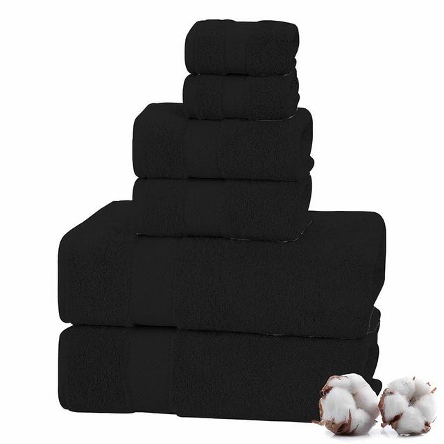 TEXTILOM 100% Turkish Cotton 6 Pcs Bath Towel Set, Luxury Bath Towels for Bathroom, Soft & Absorbent Bathroom Towels Set (2 Bath Towels, 2 Hand Towels, 2 Washcloths)- Black