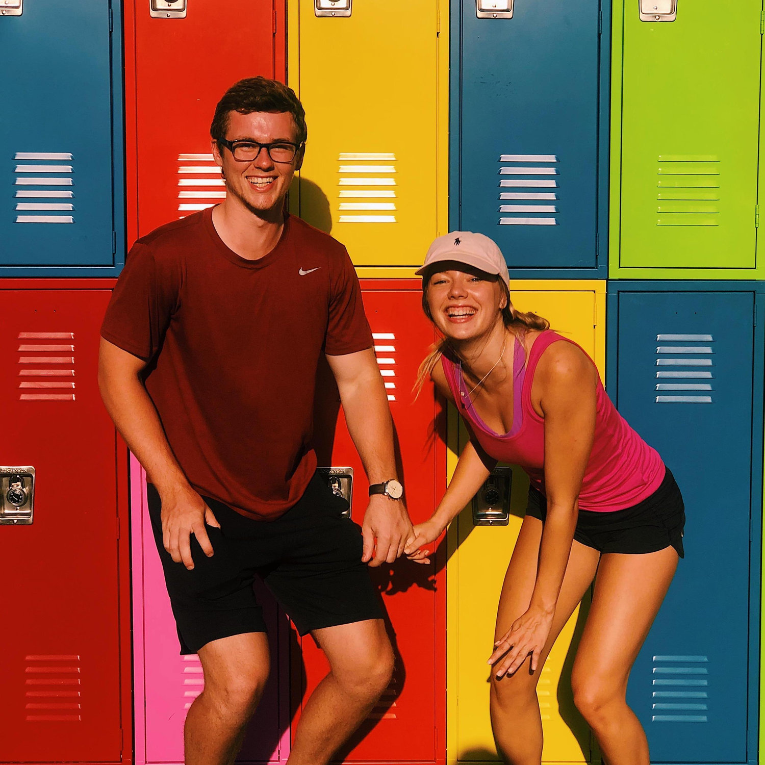 Adam and Marisa mid-jump at Legacy West!