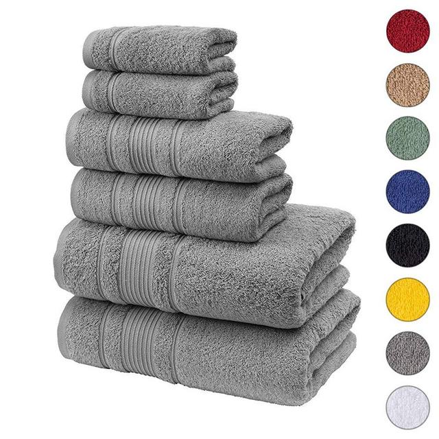 Qute Home Spa & Hotel Towels 6 Piece Towel Set, 2 Bath Towels, 2 Hand Towels, and 2 Washcloths - Grey