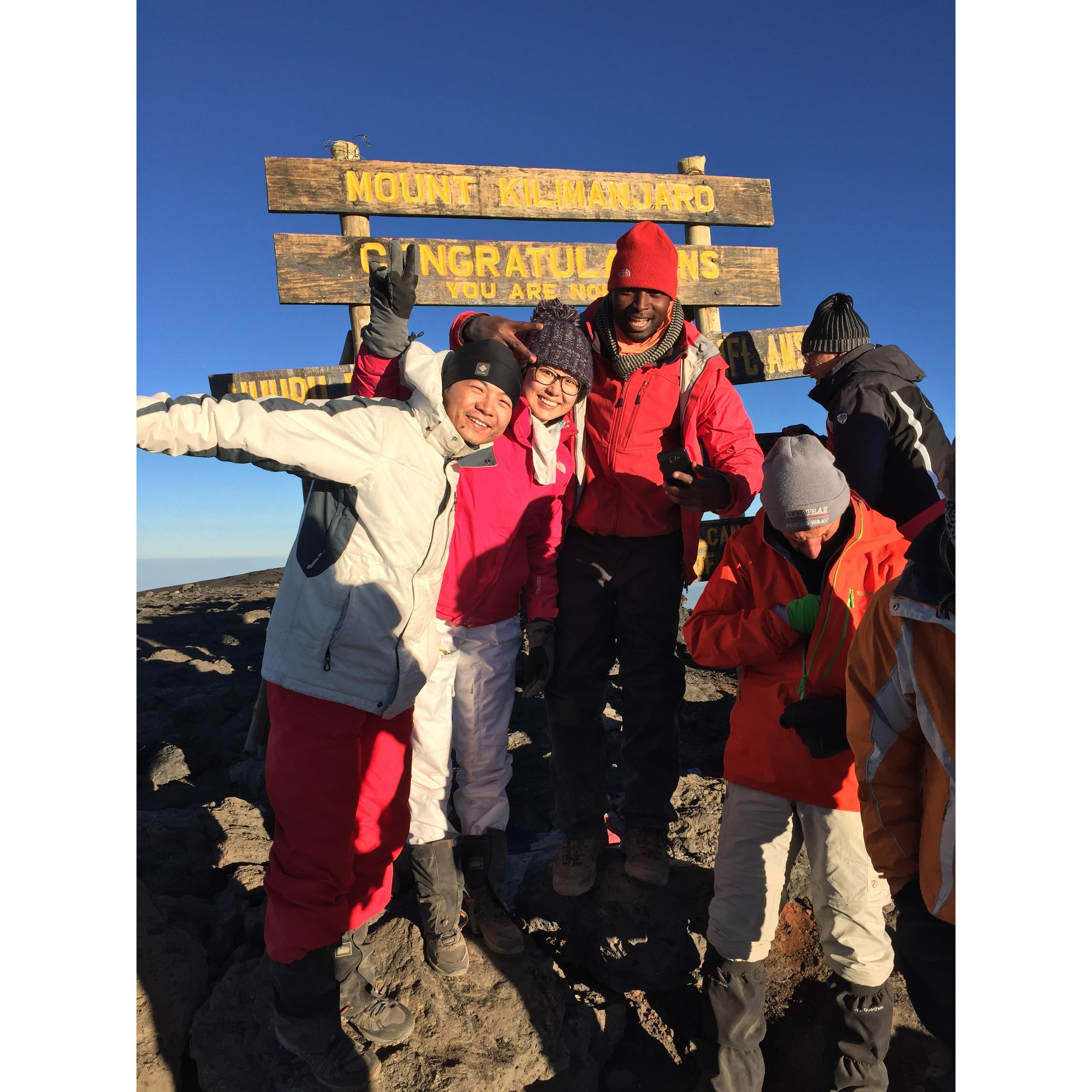The moment we climbed to the peak of Kilimanjaro, Sep, 2016.