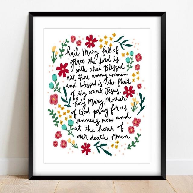 Floral Hail Mary Prayer Physical Print 8x10