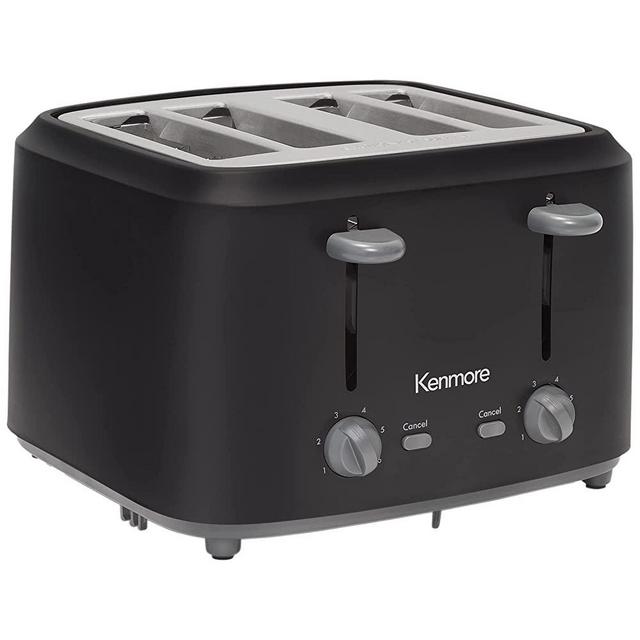 Kenmore 4-Slice Toaster with Dual Controls, Matte Black and gray, Wide Slots, Self-Adjusting Bread Guides, Adjustable Browning, 6 Shade Settings, Toast, Bagels, Waffles, English Muffins