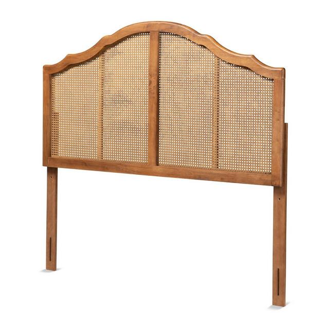 King Iris Vintage Wood and Synthetic Rattan Arched Headboard Walnut - Baxton Studio