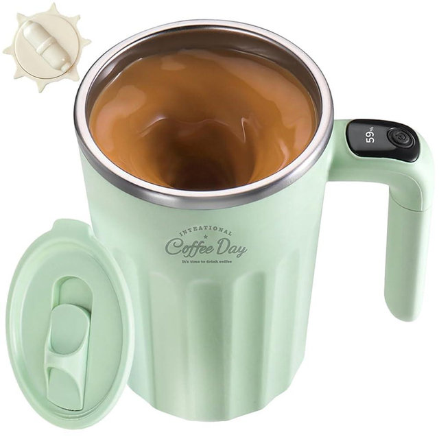 TLINNA Drink Stirrer,Self Stirring Mug,Self Stirring Coffee Mug,Suitable for Coffee, Milk, Cocoa and Other Beverages Stainless Steel Vacuum Insulated Tumbler with Lid (Matcha Green, 12 Ounces)
