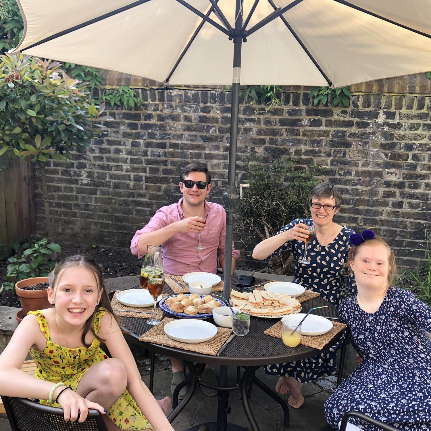 Afternoon tea, cocktails (and mocktails) for Victory in Europe Day celebrations (with Thomas's aunt Ruth and cousins Sarah and Elizabeth)