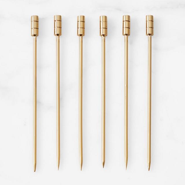 Antique Brass Cocktail Picks, Set of 6, Short