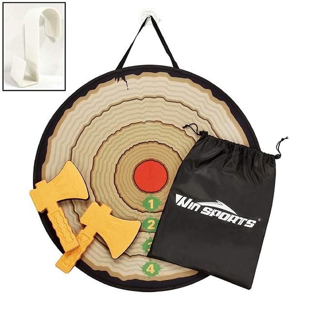 Win SPORTS Foam Axe Throwing Game - Indoor/Outdoor Target Game Includes Two Foam Axes, One 26”Easy-Fold Target,A Carry Bag