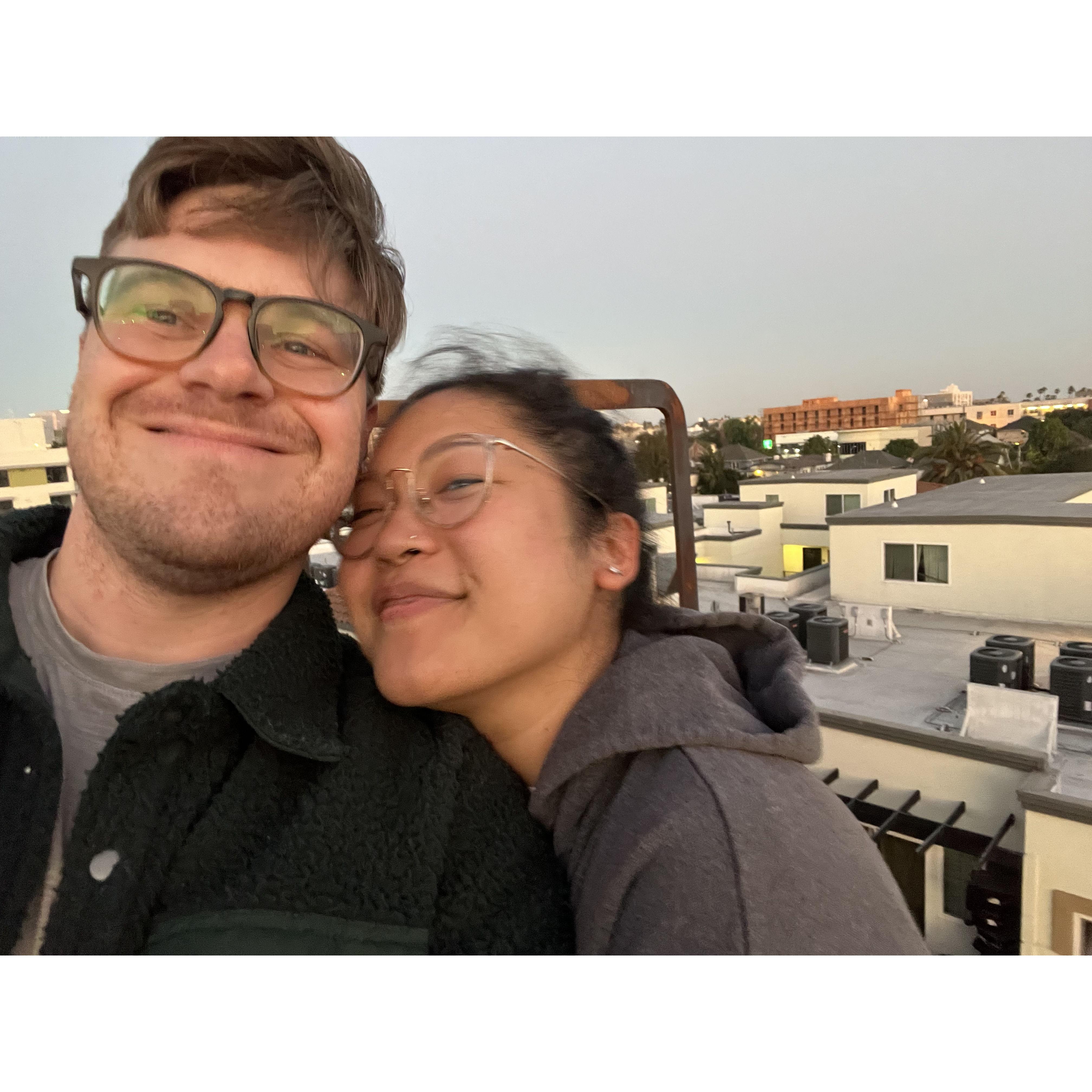 Watching fireworks on the roof of Daniel's Koreatown studio in 2023.