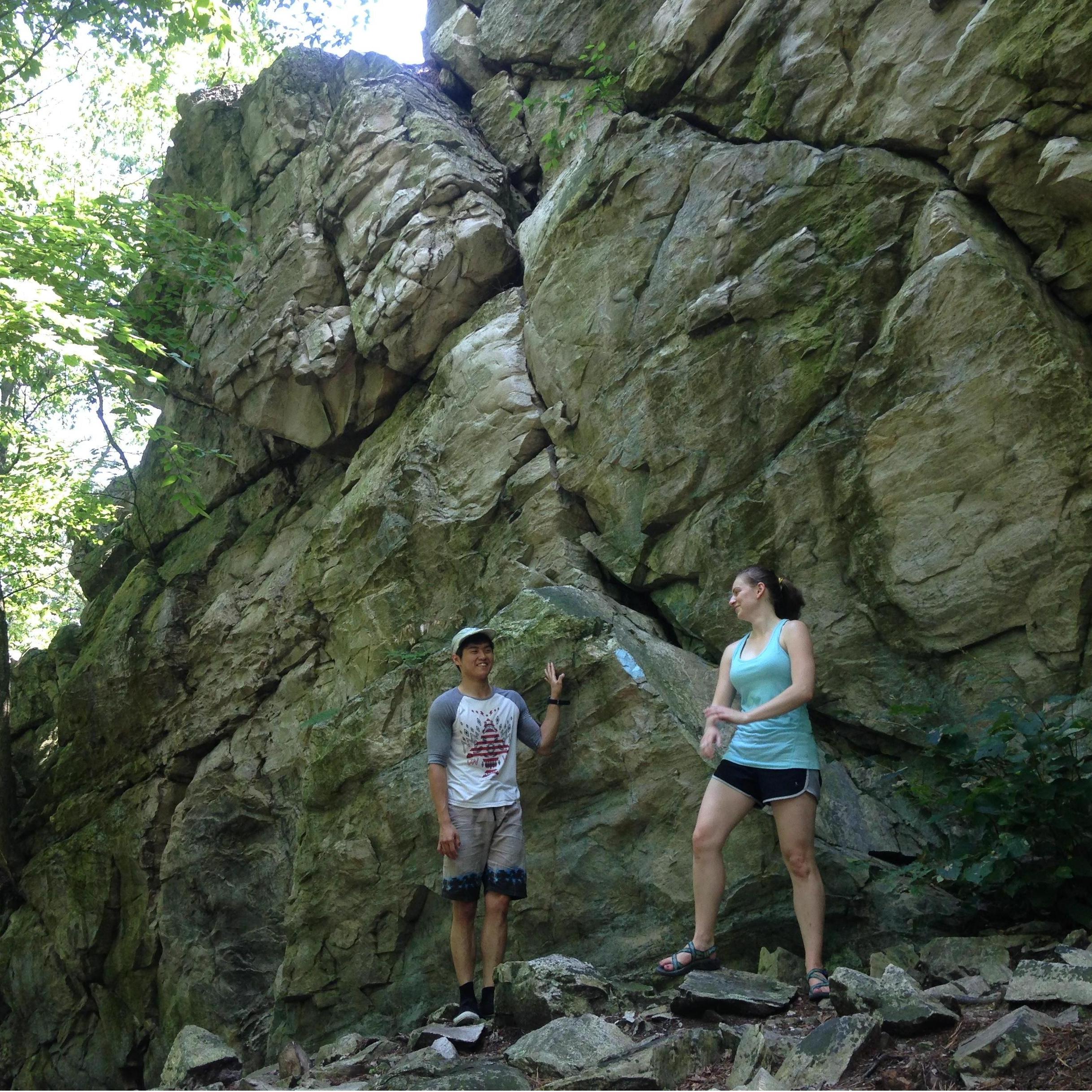 Yong and Elizabeth: A rocky, serpentine hiking path. We enjoyed our first adventure together as friends. (2017, Harrisburg, PA)