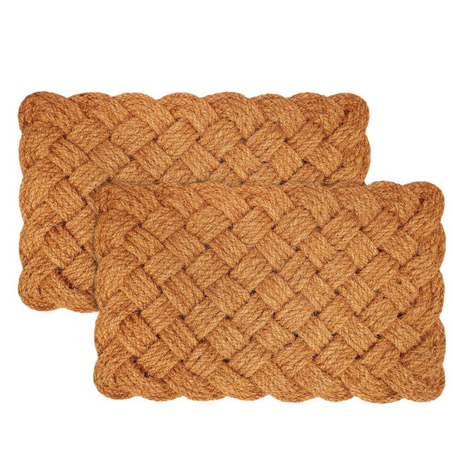 Croft&Cane Rope Woven Doormat - Set of 2 Natural 17x30 Inches Handmade Coir Entryway Mat - Nautical Interwoven Rope Design - Heavy Duty Coconut Fiber Door Mat for Indoor Outdoor Use