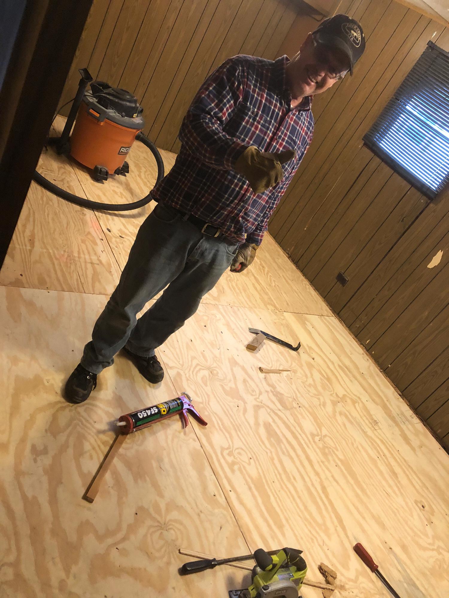 The new floor in the master bedroom ready to be carpeted.