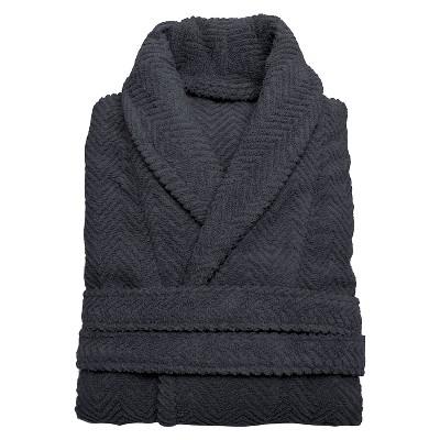 Herringbone Weave Bathrobe Unisex Linum Home - Gray (Small/Medium)