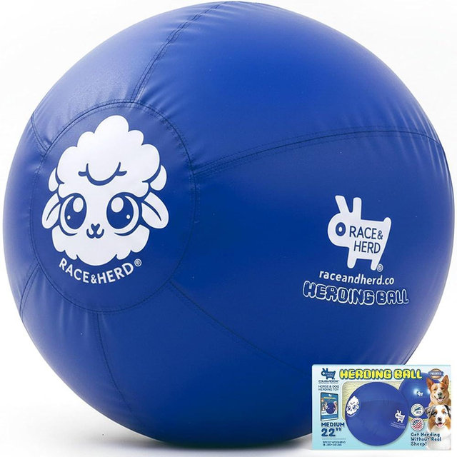 Race&Herd 22" Original XXL Herding Ball for Dogs - Herding Toys, Giant Dog Ball for Australian Shepherds, Border Collies - Durable Dog Outdoor Training Toy for Small & Medium Breeds (Blue)
