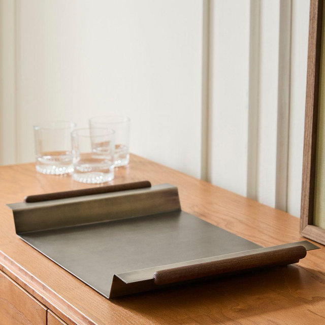 Pierce and Ward Rectangle Metal Tray, Pewter