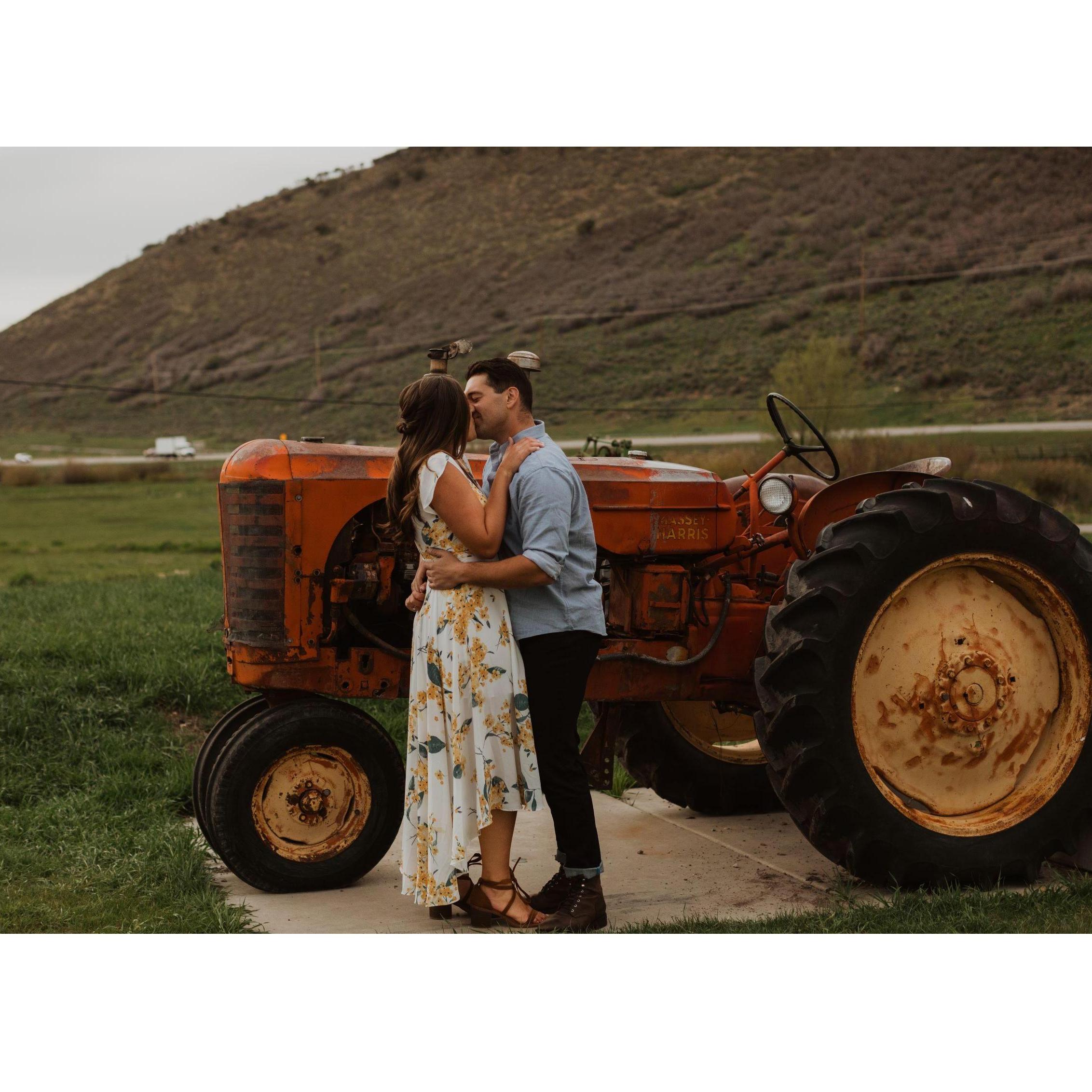 At the barn we took pictures at, Griff found an abandoned tractor!