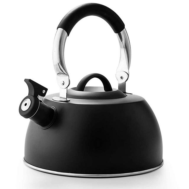 TOWA Stove Top Whistling 3 Quart Tea Kettle-Surgical Stainless Steel Teakettle Teapot with Cool Toch Ergonomic Handle,Black