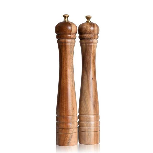 DeroTeno Salt and Pepper Mill Set, Pepper Grinder with Adjustable Stainless Steel Grinder, Salt Grinder with Ceramic Grinder, Acacia Wood, Height 30 cm / 12 inch