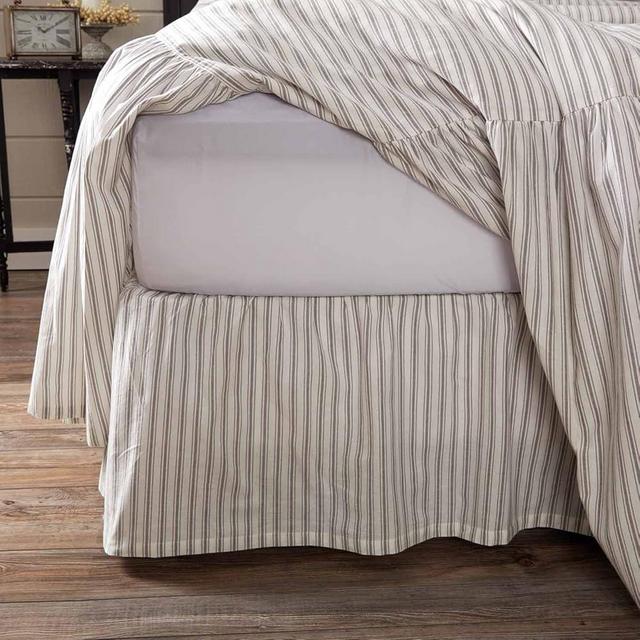 Timeless Ticking Ruffled King Bed Skirt, 16" Drop, Soft White and Gray Ticking Stripes, Vintage Farmhouse Style Dust Ruffle …