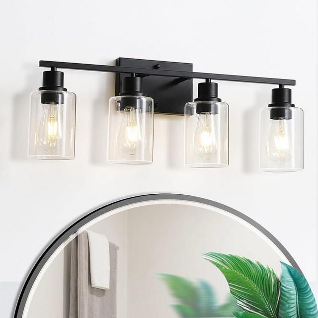 ZSnorthzun Black Vanity Lights for Bathroom, 4-Light Bathroom Lighting Fixtures Over Mirror, Farmhouse Modern Wall Sconces with Clear Glass for Living Room Bedroom Hallway
