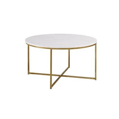 36" Coffee Table with X - Base - Marble/Gold - Saracina Home
