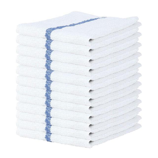 Arkwright Qwick Wick Bar Mop Towels - (Pack of 12) 100% Cotton Quick Dry Dishcloths, Super Absorbent Multipurpose Cleaning Rags for Restaurants, Kitchen, Bathroom, Hotel, 16 x 19 in, Blue Stripe
