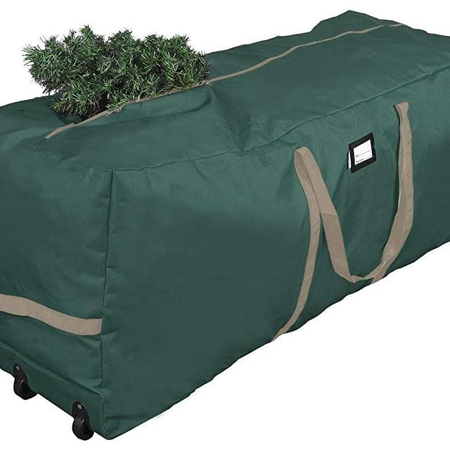 ProPik Christmas Rolling Tree Storage Bag, Fits Up to 9 ft. Tall Disassembled Holiday Tree, 25" X 20" X 60", Extra Large Heavy Duty Storage Container with Wheels, Front and Side Handles (Green)