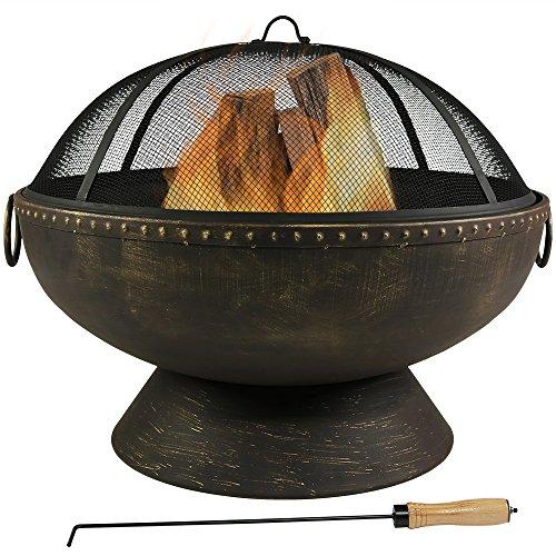 Sunnydaze Outdoor Fire Pit Bowl - 30 Inch Large Round Wood Burning Patio & Backyard Firepit for Outside with Spark Screen, Fireplace Poker, and Metal Grate