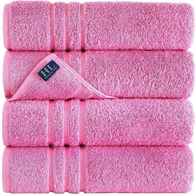 Hammam Linen Pink Bath Towels 4-Pack - 27x54 Soft and Absorbent, Premium Quality Perfect for Daily Use 100% Cotton Towel 600 GSM
