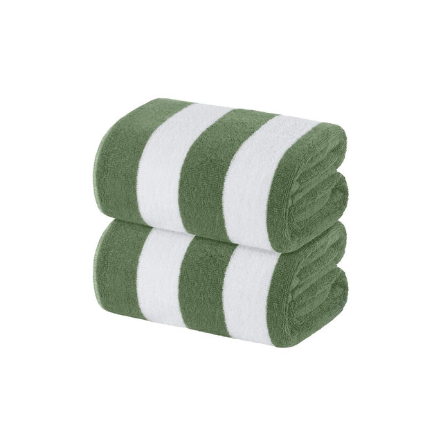 White Classic 100% Cotton Cabana Striped Oversized Beach Towels Set of 2 - 35x70" Green