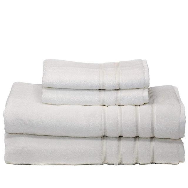 MOSOBAM 700 GSM Hotel Luxury Bamboo 4pc Extra Large Bathroom Set, White, 2 Bath Towels Sheets 35X70 2 Hand Towels 16X30, Spa-Like, Bulk Clearance Prime Turkish Shower Towel Sets, Quick Dry