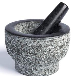 Granite Mortar and Pestle by HiCoup - Natural Unpolished, Non Porous, Dishwasher Safe Mortar and Pestle Set, 6 Inch Large