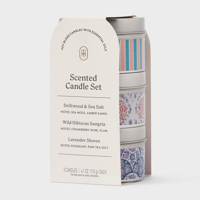 3pk Gift Set Lavender Shores, Driftwood and Sea Salt, and Wild Hibiscus Sangria Tin Candle 12.3oz - Threshold™