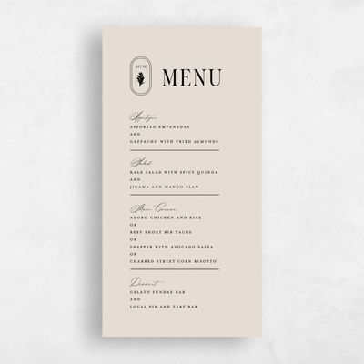 Classic Greige, Beige Wedding Menu - St Lucia